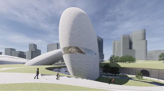 深圳湾文化广场项目‘巨石’造型显现,预计2025年建成